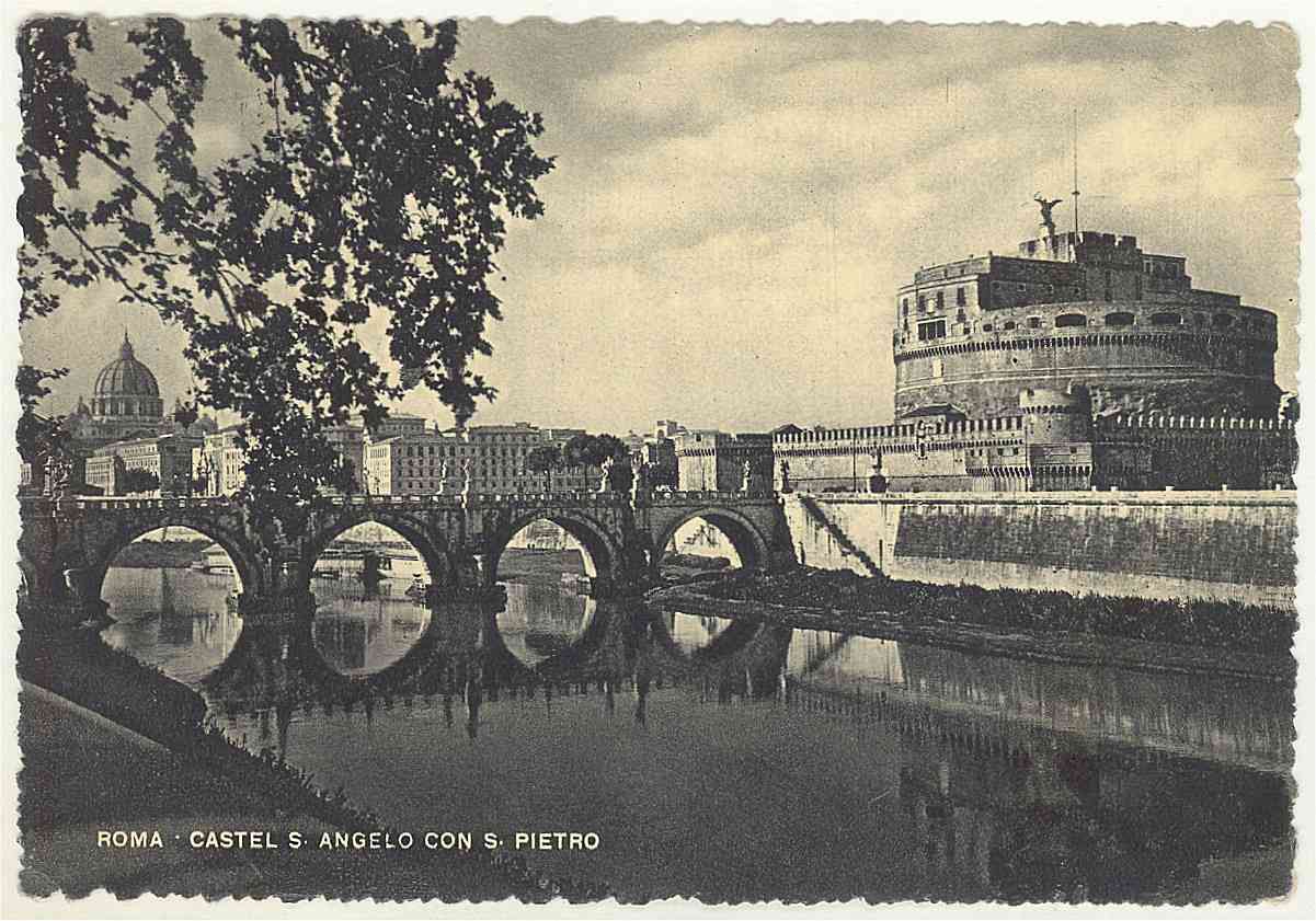 Castel Sant'Angelo, il ponte sul Tevere e la cupola di San Pietro, 1947